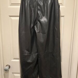 Women's Black Faux Leather Wide-Leg Pants